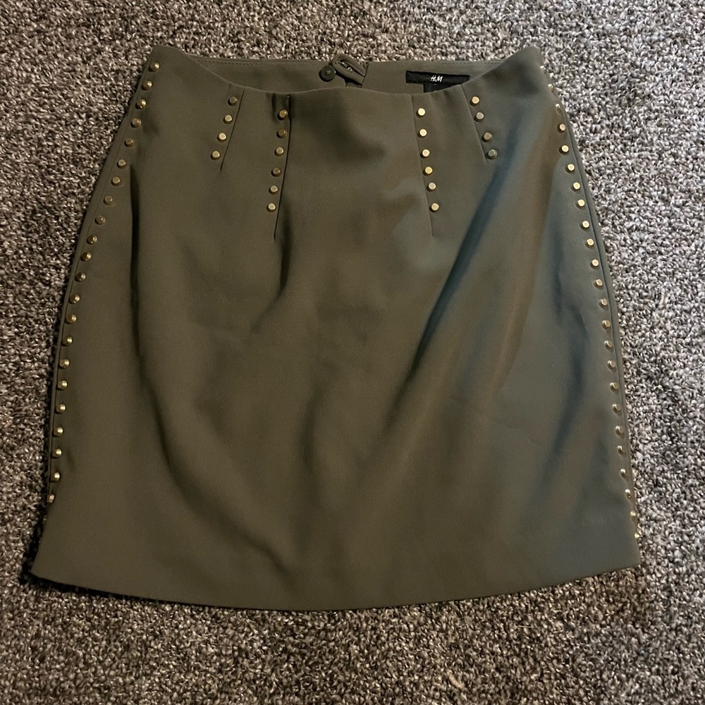 H&M olive green studded skirt